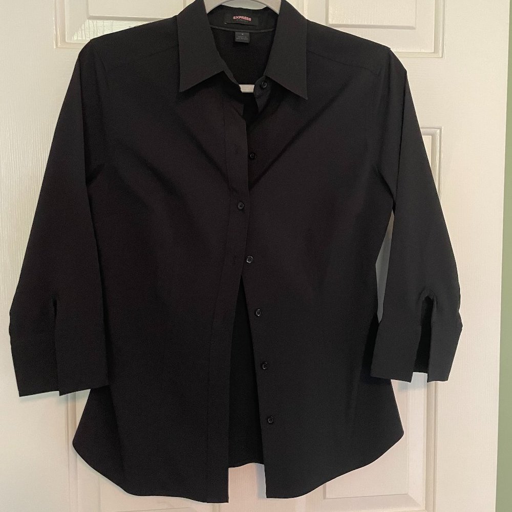 Express Black Button Down Shirt Stretch Size 8
